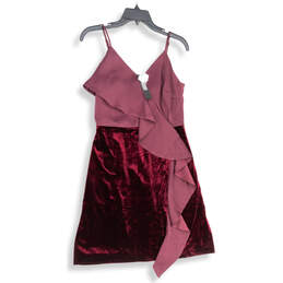 NWT Womens Purple V-Neck Spaghetti Strap Back Zip Velvet Mini Dress Size S