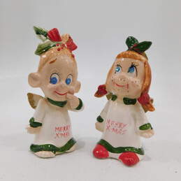 Vtg 1950s Kreiss Christmas Ceramic Angel Mistletoe Salt Pepper Japan
