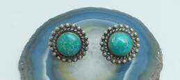 Artisan 925 Southwestern Turquoise Cabochon Dotted Circle Screw Back & Rectangle Drop Earrings Variety 17.8g alternative image