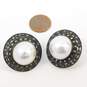Judith Jack Sterling Silver Marcasite Faux Pearl Dome Earrings 16.6g image number 6