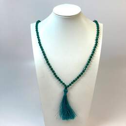 Designer J. Crew Gold-Tone Tassel Fashionable Blue Beaded Necklace