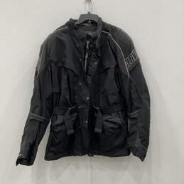 Mens Black Long Sleeve Pockets Bleted Full-Zip Motorcycle Jacket Size 3XL