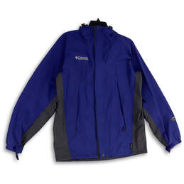 Mens Blue Long Sleeve Hooded Full-Zip Windbreaker Jacket Size Small
