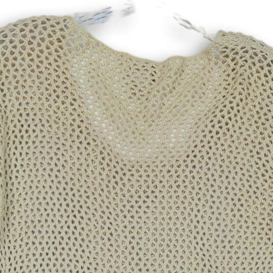 Womens Beige Long Sleeve Round Neck Crochet Blouse Top Size Medium image number 4
