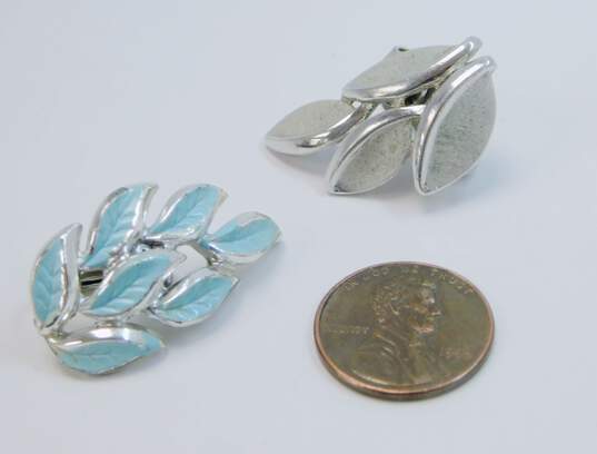 Vintage Crown Trifari & Coro Silver Tone & Blue Enamel Clip-On Earrings 22.3g image number 4
