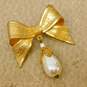 Vintage Miriam Haskell Gone Faux Pearl Etched Bow Brooch 13.0g image number 1