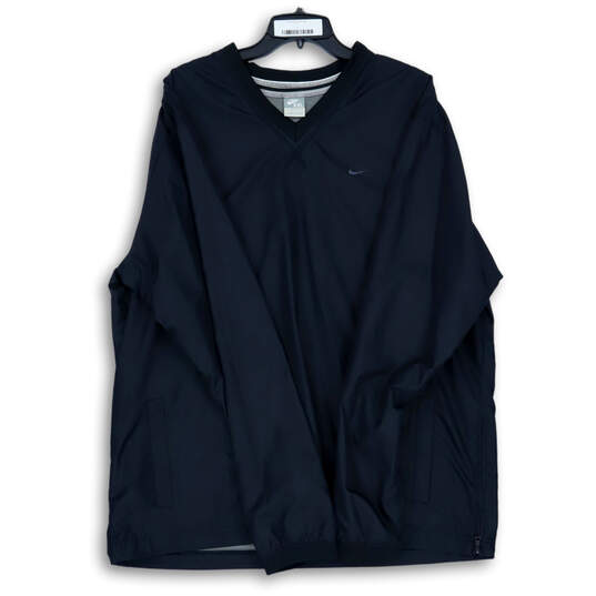 Mens Black Long Sleeve Pockets V-Neck Golf Windbreaker Jacket Size XXL image number 1