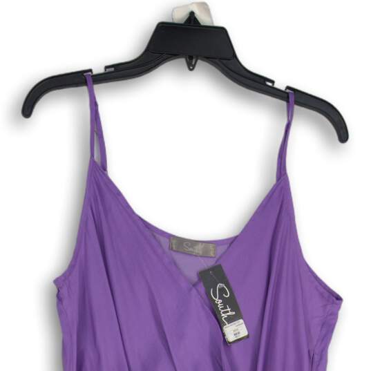 NWT South Womens Purple Ruched V-Neck Sleeveless Mini Dress Size Large image number 3