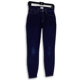 Womens Blue Denim Medium Wash Pockets Toothpick Skinny Leg Jeans Sz 25
