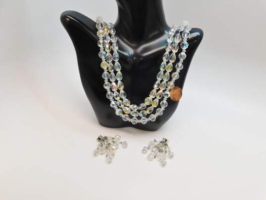Vintage Aurora Borealis Silver Tone Necklaces & Clip On Cluster Earrings 187.8g image number 4