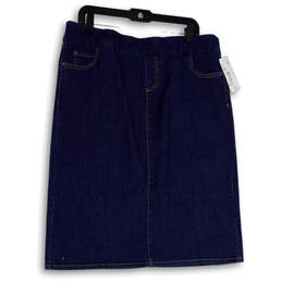 NWT Womens Blue Denim Flat Front Knee Length Straight & Pencil Skirt Sz 14