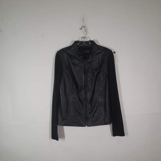 Womens Classic Leather Long Sleeve Full-Zip Motorcycle Jacket Size XL image number 1