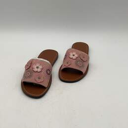 Womens Rivets Pink Brown Floral Suede Slip On Flat Slide Sandals Size 5.5 alternative image