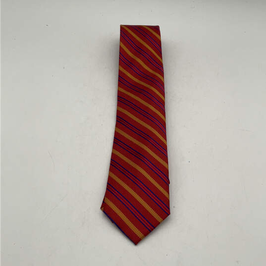 NWT Mens Red Silk Striped Clip-On Adjustable Classic Designer Neck Tie image number 1