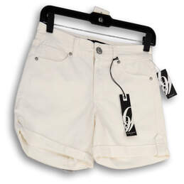 NWT Womens White Flat Front Light Wash Cuffed Denim Biker Shorts Size 2/26