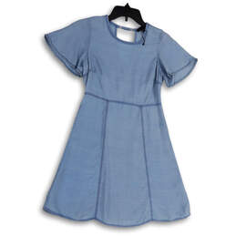 Womens Blue Key Hole Back Short Sleeve Short Fit And Flare Dress Size 0