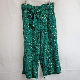 Halogen green leopard print belted pull on wide leg pants S petite