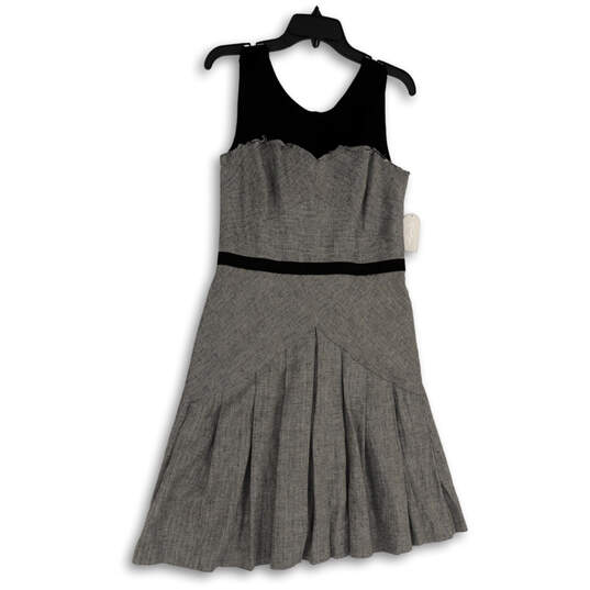 NWT Womens Black Gray Sleeveless Round Neck Back Zip A-Line Dress Size 10 image number 1
