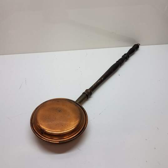 Hand-Made Copper Bed Warmer Pan 33 in Long wooden Handle image number 1