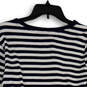 Womens Blue White Striped Henley Neck Knit Pullover T-Shirt Size Medium image number 4