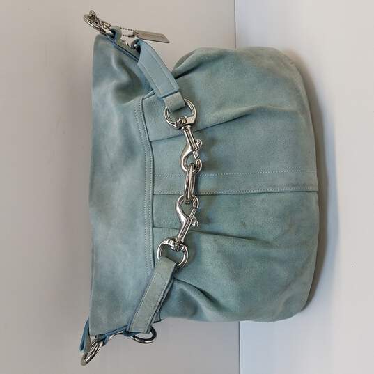 Buy the COACH H05S-9284 Mint Green Suede Medium Shoulder Tote Bag Handbag