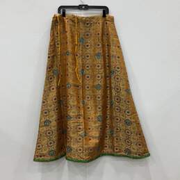 Womens Orange Floral Flat Front Side Zip Long A-Line Skirt alternative image