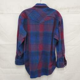 Pendleton MN's 100% Virgin Wool Blue & Red Pearl Snap Flannel Shirt Size M alternative image