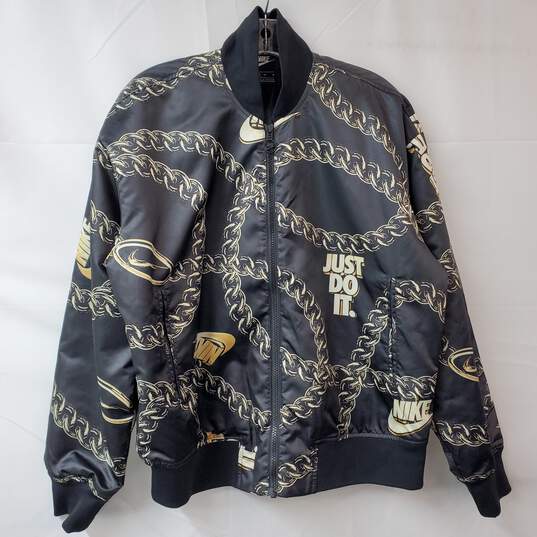 Nike Icon Clash Black with Gold Chain Satin Jacket Women's M image number 1