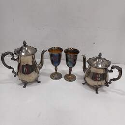 4pc International Silver Du Barry Silver Plated Teapot and Goblet Set