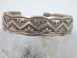 Douglas Etsitty Navajo 925 Southwestern Stamped Zigzag Wide Cuff Bracelet
