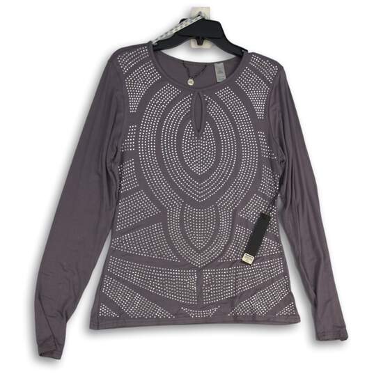 NWT Womens Gray Keyhole Neck Long Sleeve Pullover Blouse Top Size Large image number 1