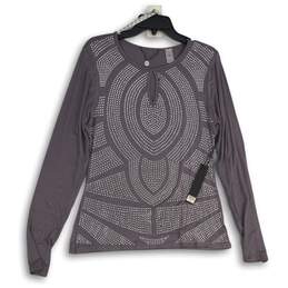 NWT Womens Gray Keyhole Neck Long Sleeve Pullover Blouse Top Size Large