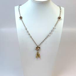Designer Betsey Johnson Gold-Tone Crystal Stones Bead Pendant Necklace