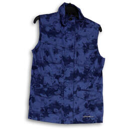 Womens Blue Camouflage Sleeveless Full-Zip Mock Neck Utility Vest Size S