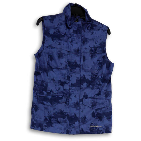 Womens Blue Camouflage Sleeveless Full-Zip Mock Neck Utility Vest Size S image number 1
