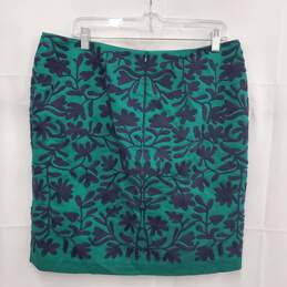Boden WM's Cotton Blend Green & Blue Embroidered Skirt Size 12 US alternative image
