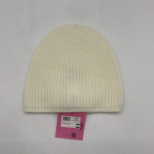 NWT Womens White Wool Knitted Ribbed Classic Bow Beanie Hat One Size image number 2
