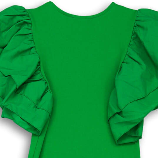 Womens Green Ruffled Short Sleeve Round Neck Poplin Mini Dress Size Small image number 3