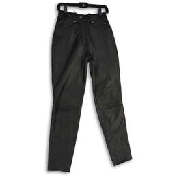Womens Black Leather Flat Front Skinny Leg Motorcycle Pants Size 32/4