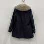 Womens Blue Long Sleeve Pockets Faux Fur Collared Full-Zip Overcoat Size 10 image number 2