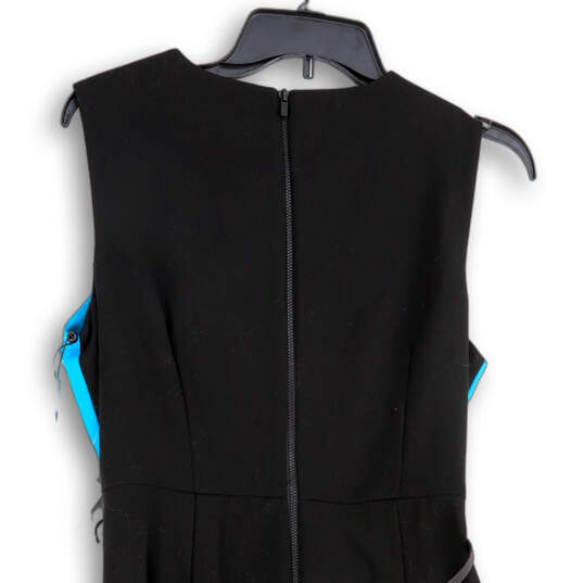 Womens Black Blue Sleeveless Round Neck Back Zip Short Sheath Dress Size 8 image number 4