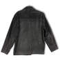Mens Black Spread Collar Long Sleeve Button Front Leather Jacket Size L image number 2