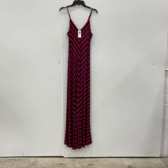 NWT Chelsea & Theodore Womens Red Blue Striped Sleeveless Maxi Dress Size L image number 1