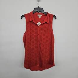 Red Button Down Collared Sleeveless Blouse