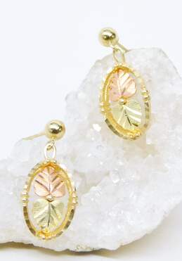 10K Tri Color Black Hills Gold Leaf Drop Dangle Earrings 2.6g alternative image