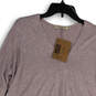 NWT Womens Pink Knitted V-Neck Long Sleeve Pockets Pullover Sweater Size M image number 3