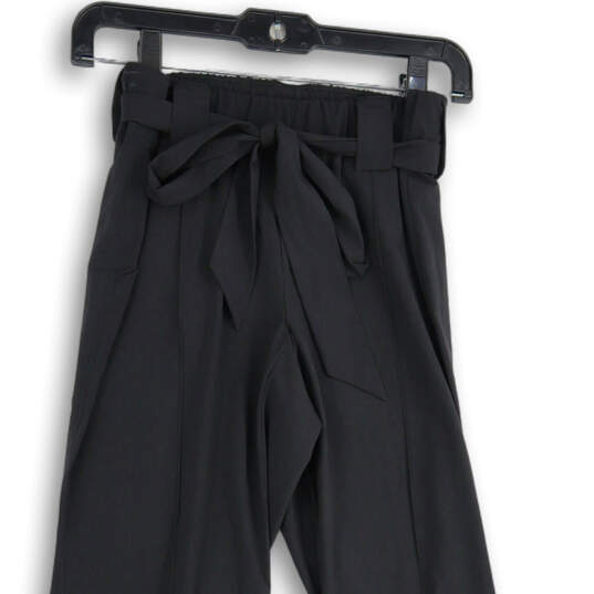 Womens Black Pleated Elastic Waist Straight Leg Paperbag Pants Size 2 image number 4