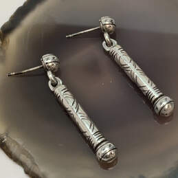 Designer Brighton Silver-Tone Engraved Cylinder Bar Dangle Earrings alternative image