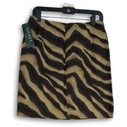 NWT Lauren Ralph Lauren Womens Brown Animal Print Back Zip A-Line Skirt Size 4 alternative image