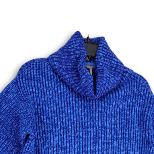 Womens Blue Knitted Turtleneck Long Sleeve Pullover Sweater Size Medium image number 3
